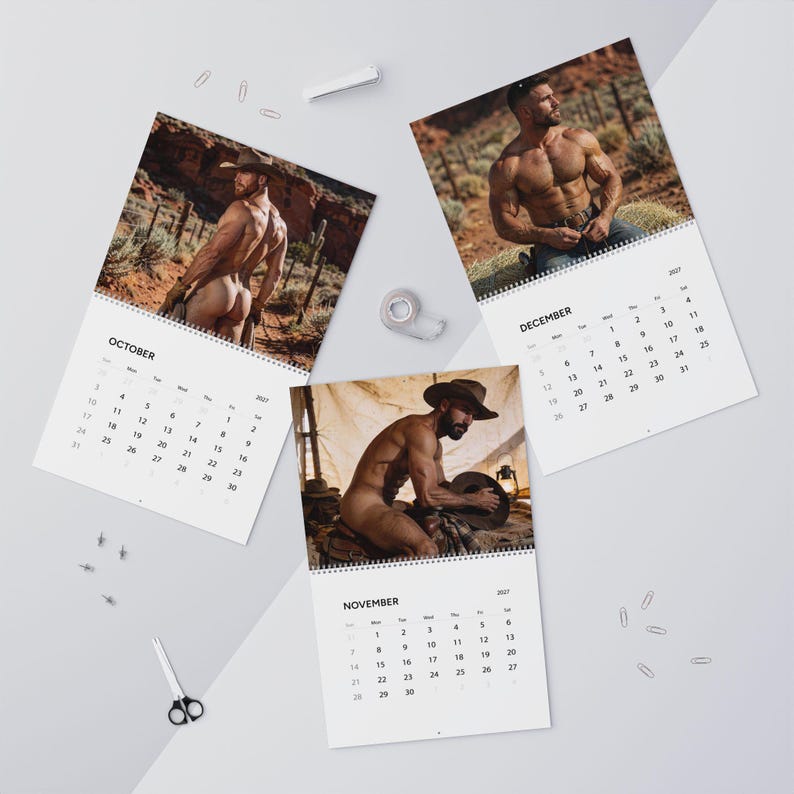 2027 Calendar Cowboys | Gay Cowboy Wall Calendar 2027 | Western Muscle Men Calendar 2027 | Rugged Desert Cowboy Gift for Him image 14