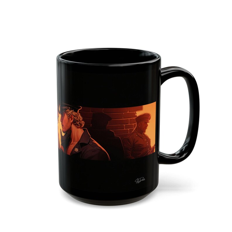 Leather Men Mug | Gay Leather Couple Art | Leather Uniform Gift for Him | Boyfriend Gift | Gay Gift Idea | Masculine Coffee Mug image 13