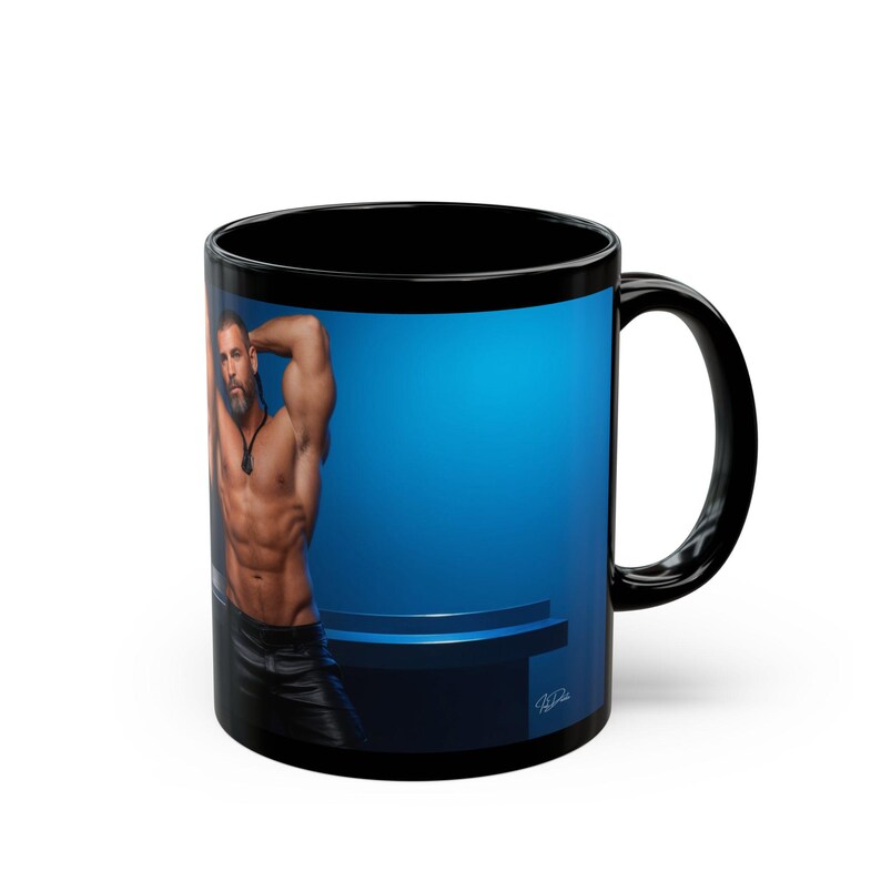 Mug | gay couple leather | pride heart tank | muscular men gift | boyfriend gift | gift for him desk image 5