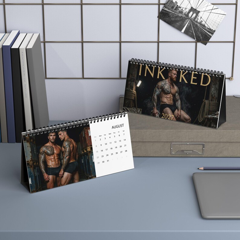 2027 Desk Calendar Tattooed Men | Inked Muscle Guys 2027 | Gay Male Calendar | Sensual Body Art Gift | Bearded Muscle Men image 9
