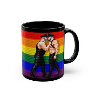 Gay Leather Men Mug | Leather Pride Gift for Him | Boyfriend Gift | Rainbow Couple Mug | Gift for Him | Masculine Desk Mug image 6