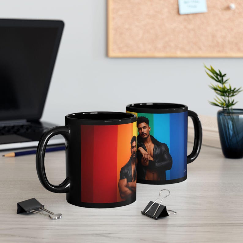 Gay Pride Mug | Leather Jacket Couple | Gift for Him | Boyfriend Gift | Rainbow Flag Mug | Gay Couple Gift | Pride Coffee Mug image 7