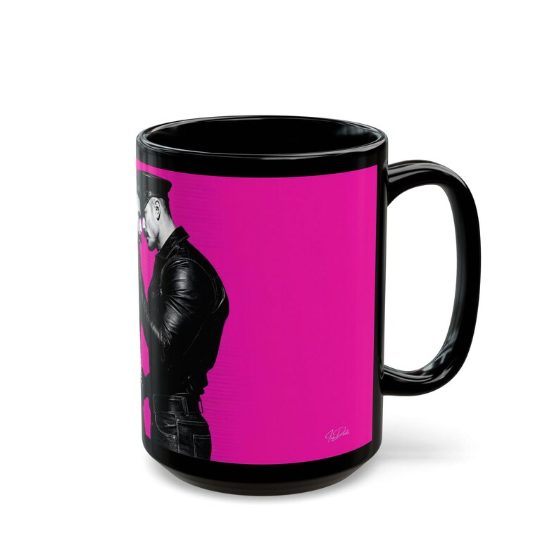 Gay Leather Police Mug | Muscular Men in Leather | Gift for Him | Boyfriend Gift | Gay Leather Couple Gift | Desk Coffee Mug image 13