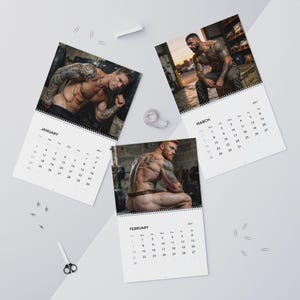 2027 Calendar Inked Men | Tattooed Guys Wall Calendar | Gay Hunks Calendar 2027 | Muscle Man Gift Idea | Sensual Gift for Him image 11
