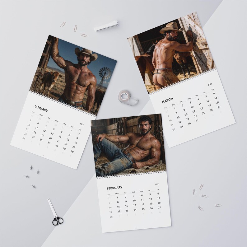 2027 Calendar Cowboys | Gay Cowboy Wall Calendar 2027 | Western Muscle Men Calendar 2027 | Rugged Desert Cowboy Gift for Him image 11