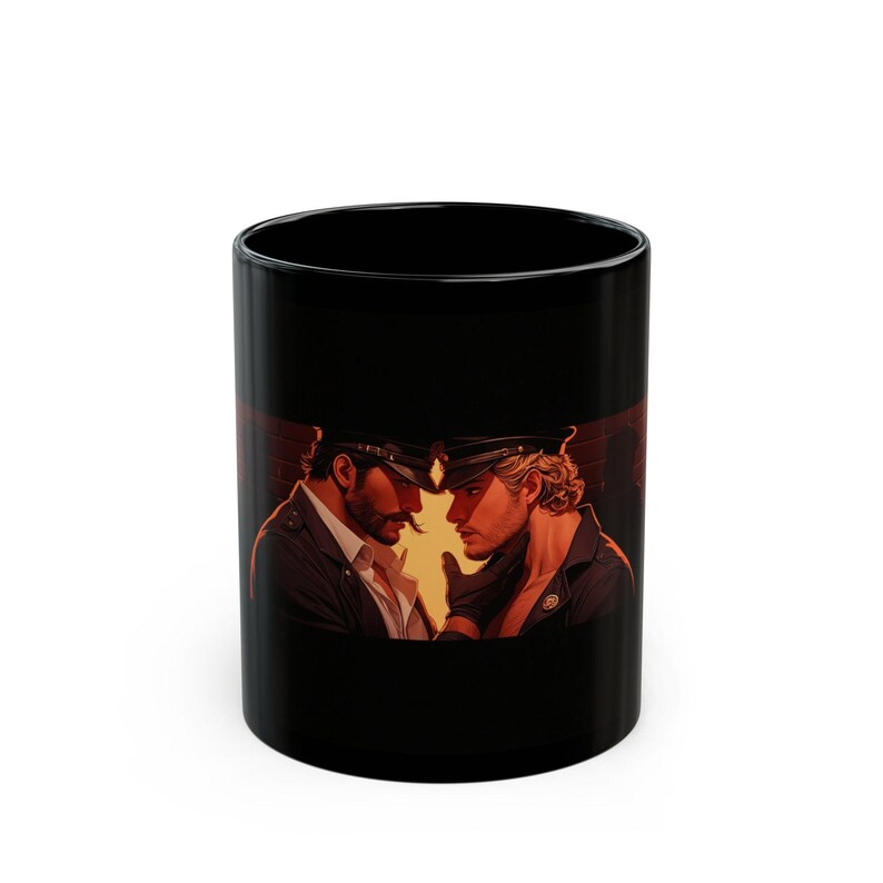 Leather Men Mug | Gay Leather Couple Art | Leather Uniform Gift for Him | Boyfriend Gift | Gay Gift Idea | Masculine Coffee Mug image 1