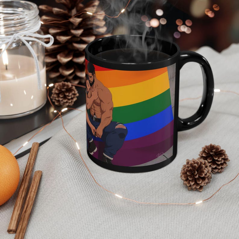 Gay Pride Mug | Muscular Bearded Couple | Rainbow Pride Flag | Gift for Him | Boyfriend Gift | LGBTQ Coffee Mug | Gay Office Mug image 6