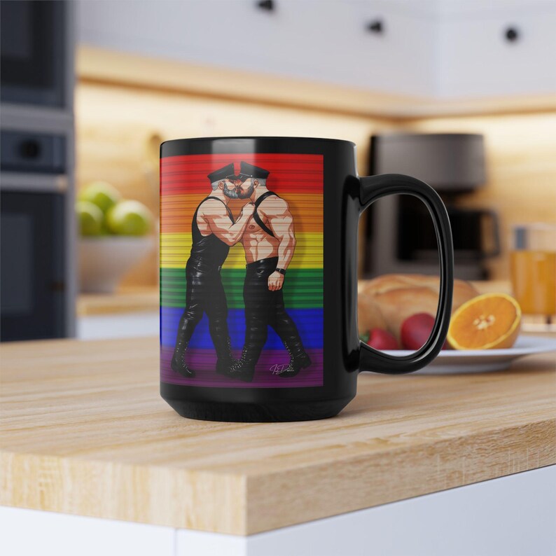 Gay Leather Men Mug | Leather Pride Gift for Him | Boyfriend Gift | Rainbow Couple Mug | Gift for Him | Masculine Desk Mug image 15