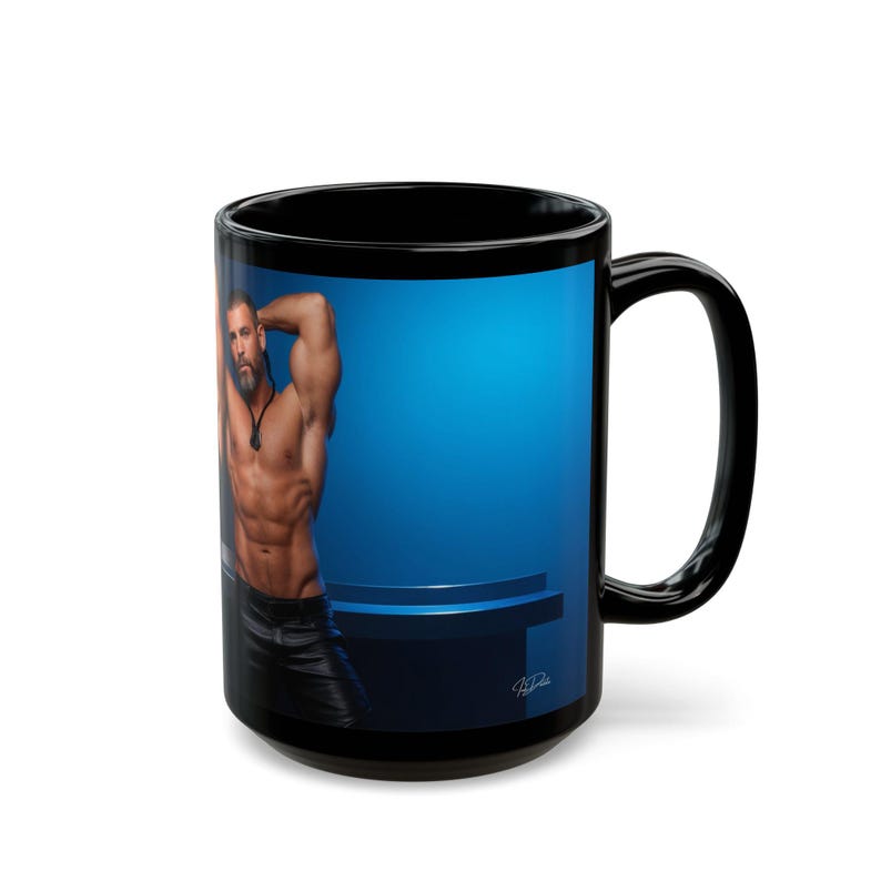 Mug | gay couple leather | pride heart tank | muscular men gift | boyfriend gift | gift for him desk image 13
