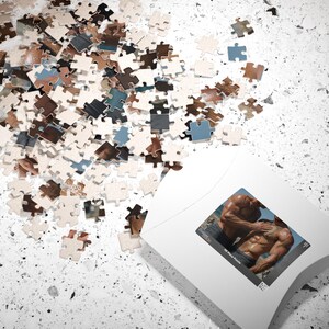 Jigsaw | Oiled Muscular Beach Lifeguards Jigsaw | Two Hairy Hunks Sharing Sand | Perfect Romantic Gift for Him | 110 or 252 Coins image 4