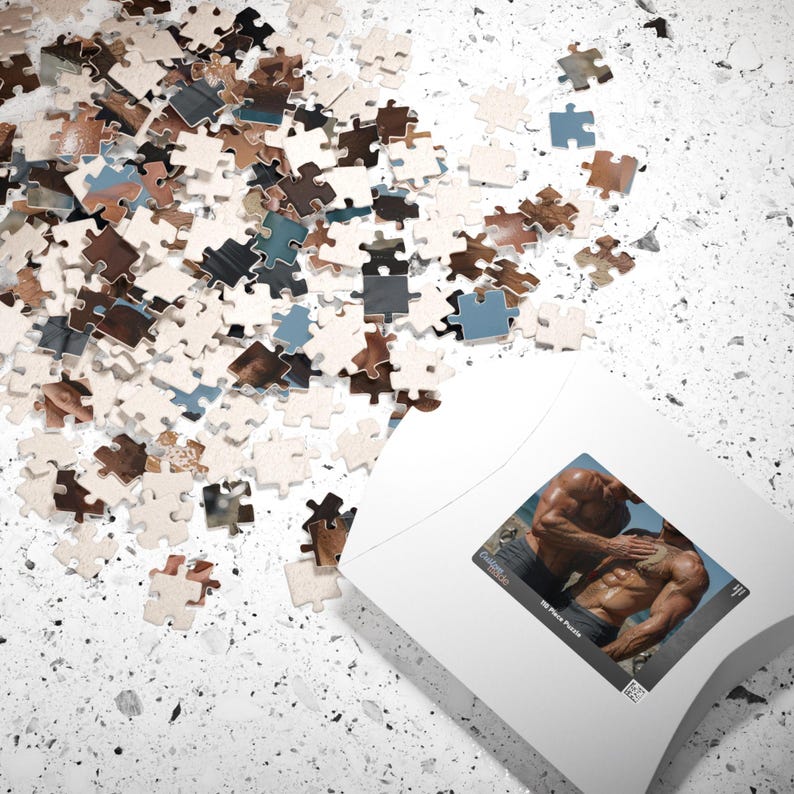 Jigsaw | Oiled Muscular Beach Lifeguards Jigsaw | Two Hairy Hunks Sharing Sand | Perfect Romantic Gift for Him | 110 or 252 Coins image 4