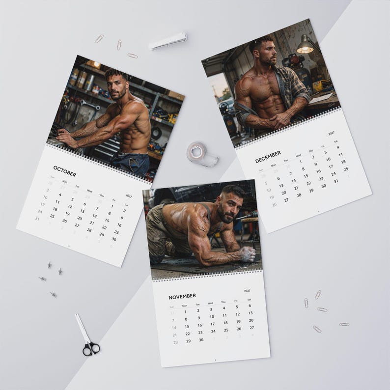 Kalender 2027: Werkstatt für Kfz-Mechaniker | Gay-Wandkalender 2027 | Werkstatt für muskulöse Männer | Geschenk für attraktive Mechaniker | Kalender mit Männerfiguren Bild 14