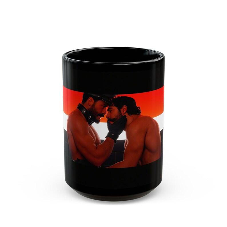 Leather Fetish Mug | Gay Leather Couple | Gift for Him | Boyfriend Gift | Muscle Men Art | Queer Gift Idea | Male Intimacy Mug image 9