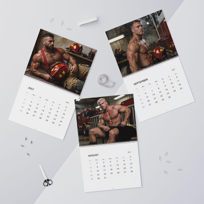 2027 Calendar Firefighters | Gay Fireman Wall Calendar | Muscular Firemen Calendar | Firemen Gift for Him | Masculine Wall Decor image 13
