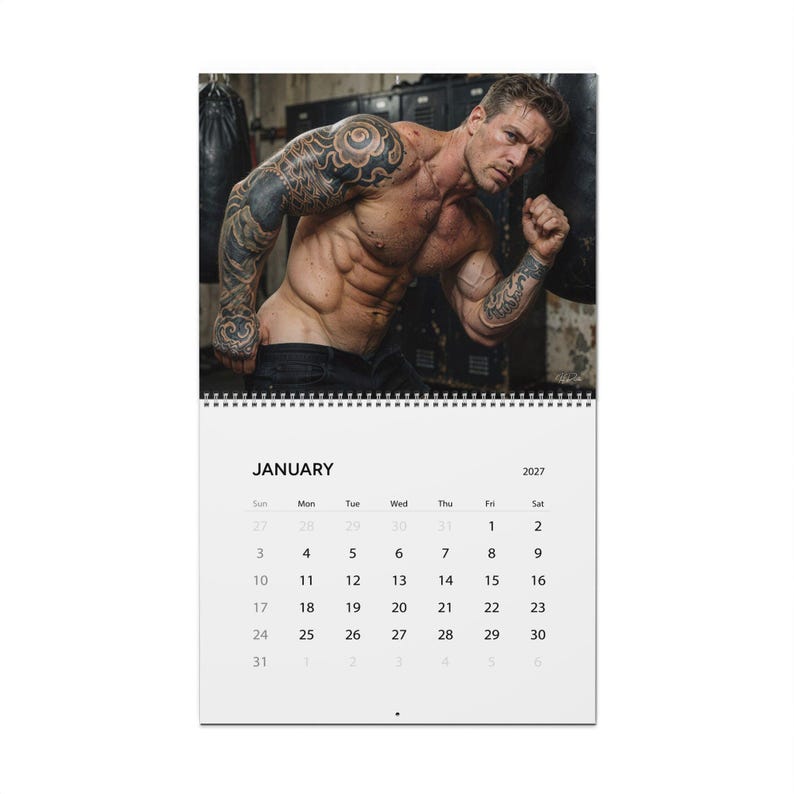 2027 Calendar Inked Men | Tattooed Guys Wall Calendar | Gay Hunks Calendar 2027 | Muscle Man Gift Idea | Sensual Gift for Him image 8