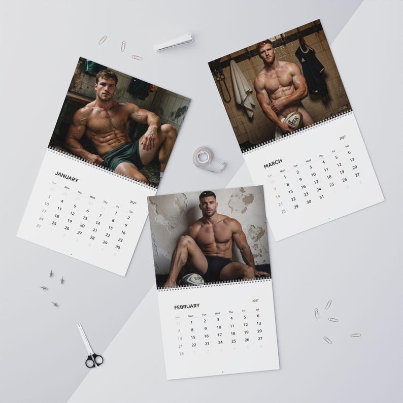 Kalender 2027 för rugbymän | Gay rugbykalender 2027 | Muskulösa manliga idrottare | Väggkalender för omklädningsrummet | Gåva för sportkillar bild 11