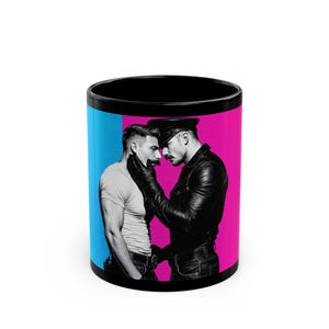 Gay Leather Police Mug | Muscular Men in Leather | Gift for Him | Boyfriend Gift | Gay Leather Couple Gift | Desk Coffee Mug image 1