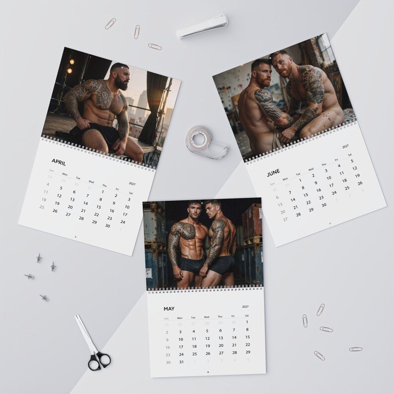 2027 Calendar Inked Men | Tattooed Guys Wall Calendar | Gay Hunks Calendar 2027 | Muscle Man Gift Idea | Sensual Gift for Him image 5