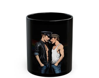 Gay Leather Couple Mug | Pride Men Gift for Him | Boyfriend Gift | Gay Couple Coffee Mug | Leather Cap Men Gift | Romantic Gay Gift