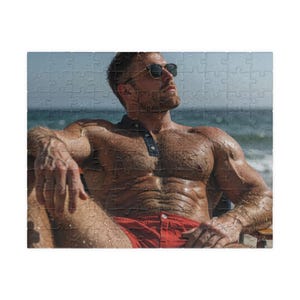 Puzzle | Handsome Muscular Beach Hunk Chest Hair | Jigsaw Puzzle for Adults | Perfect Gift for Couples | 110 or 252 Coins image 1