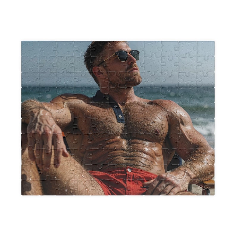 Puzzle | Handsome Muscular Beach Hunk Chest Hair | Jigsaw Puzzle for Adults | Perfect Gift for Couples | 110 or 252 Coins image 1