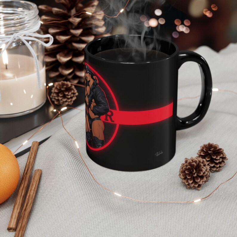 Taza para hombres de cuero | Pareja gay de hombres musculosos en cuero | Regalo para él | Regalo para novio | Regalo de aniversario para esposo imagen 6