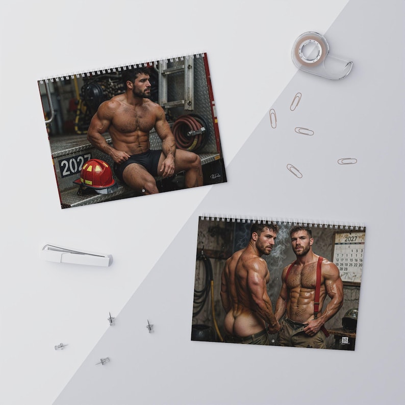 2027 Calendar Firefighters | Gay Fireman Wall Calendar | Muscular Firemen Calendar | Firemen Gift for Him | Masculine Wall Decor image 3