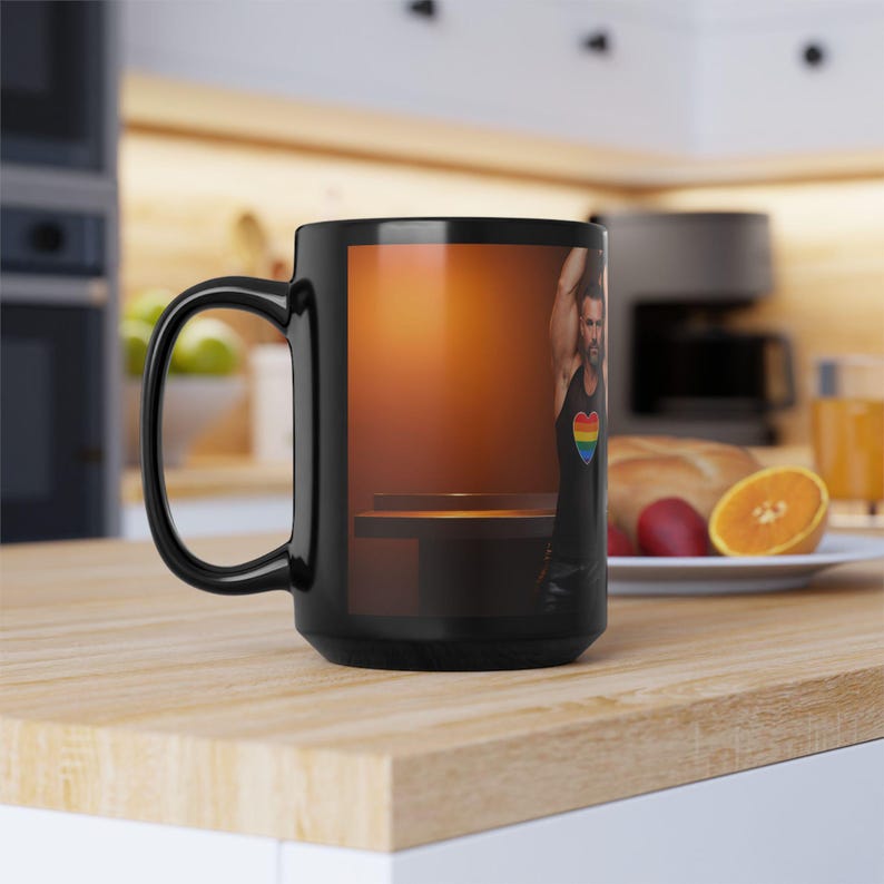 Mug | gay couple leather | pride heart tank | muscular men gift | boyfriend gift | gift for him desk image 16