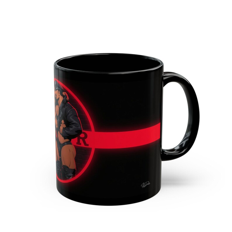 Taza para hombres de cuero | Pareja gay de hombres musculosos en cuero | Regalo para él | Regalo para novio | Regalo de aniversario para esposo imagen 5