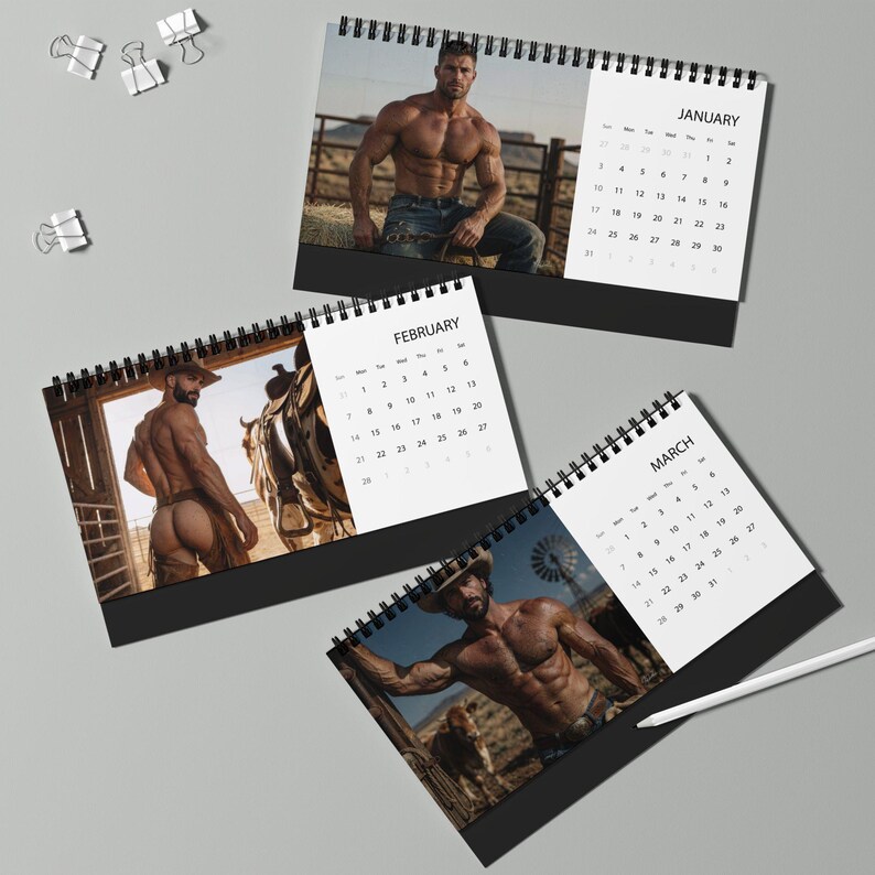 2027 Cowboy Calendar | Gay Cowboys Desk Calendar | Rugged Men 2027 Calendar | Western Male Desk Calendar | Cowboy Gift for Him image 4