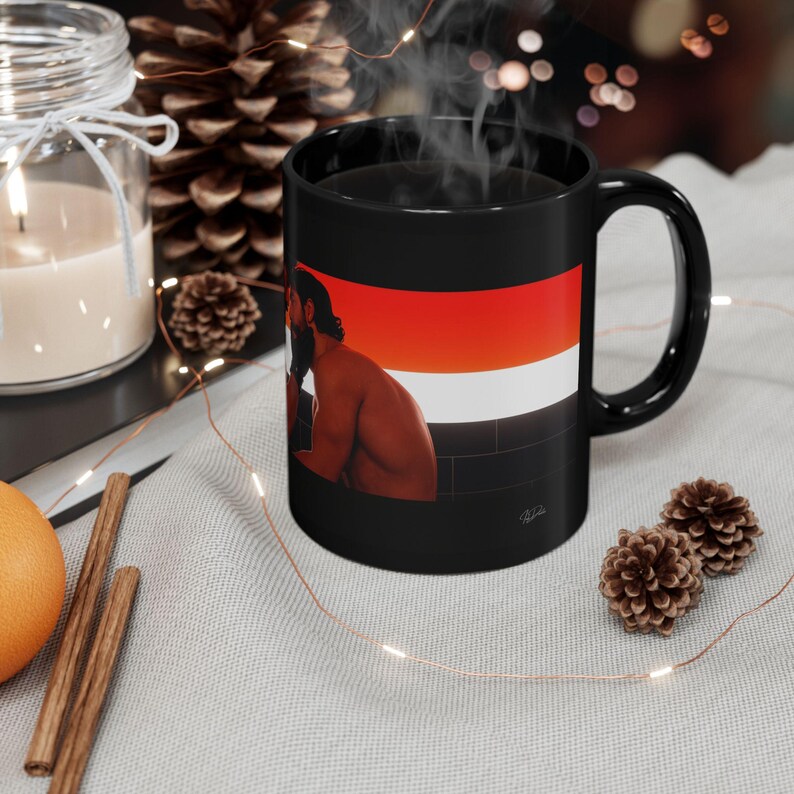 Leather Fetish Mug | Gay Leather Couple | Gift for Him | Boyfriend Gift | Muscle Men Art | Queer Gift Idea | Male Intimacy Mug image 6
