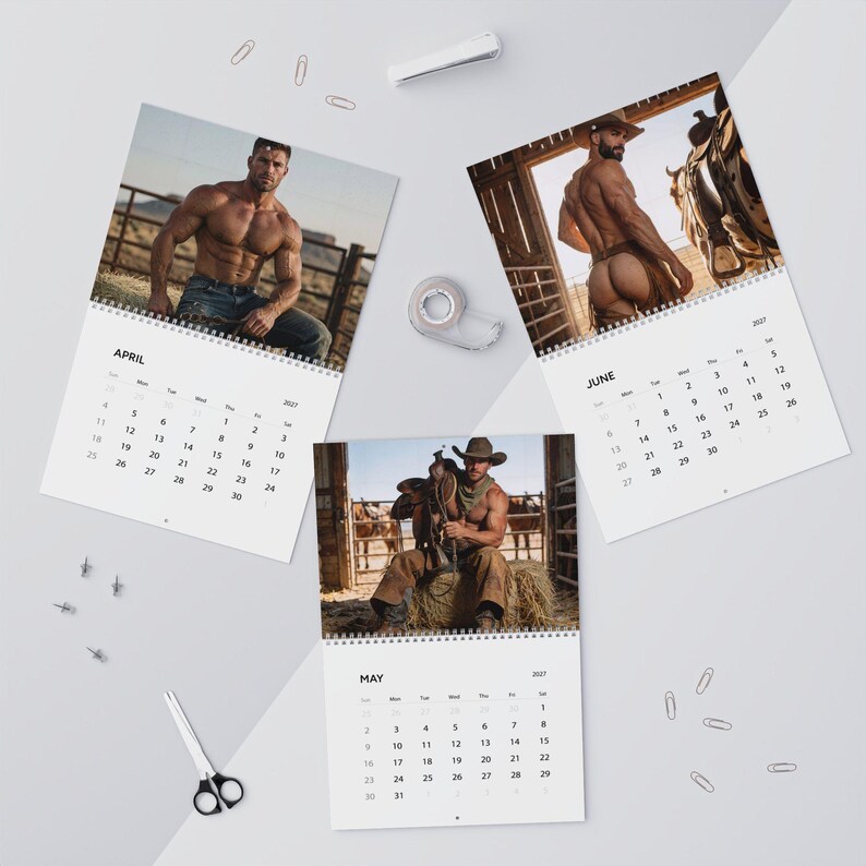 2027 Calendar Cowboys | Gay Cowboy Wall Calendar 2027 | Western Muscle Men Calendar 2027 | Rugged Desert Cowboy Gift for Him image 5