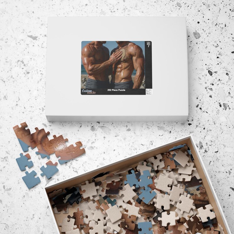 Jigsaw | Oiled Muscular Beach Lifeguards Jigsaw | Two Hairy Hunks Sharing Sand | Perfect Romantic Gift for Him | 110 or 252 Coins image 8