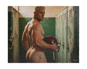 Sensual Football Player Puzzle | Locker Room Jigsaw Scene | Romantic Gift for Couples | Gay Gift for Him | 110 or 252 Coins
