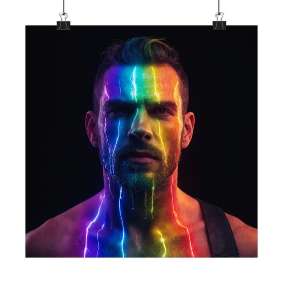neon rainbow face print