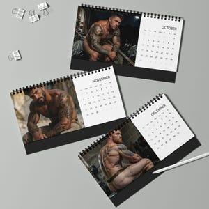 2027 Desk Calendar Tattooed Men | Inked Muscle Guys 2027 | Gay Male Calendar | Sensual Body Art Gift | Bearded Muscle Men image 7