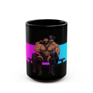 Leather Daddy Mug | Gay Leather Muscle Men | Ceramic Mug Gift | Gift for Him | Boyfriend Gift | Husband Gift | Leather Cop Couple image 9