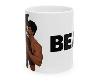 Gay Bear Mug | Bear Couple Embrace | Mustache Men Gift | Gift for Him | Boyfriend Gift | LGBTQ Coffee Cup | Office Desk Mug