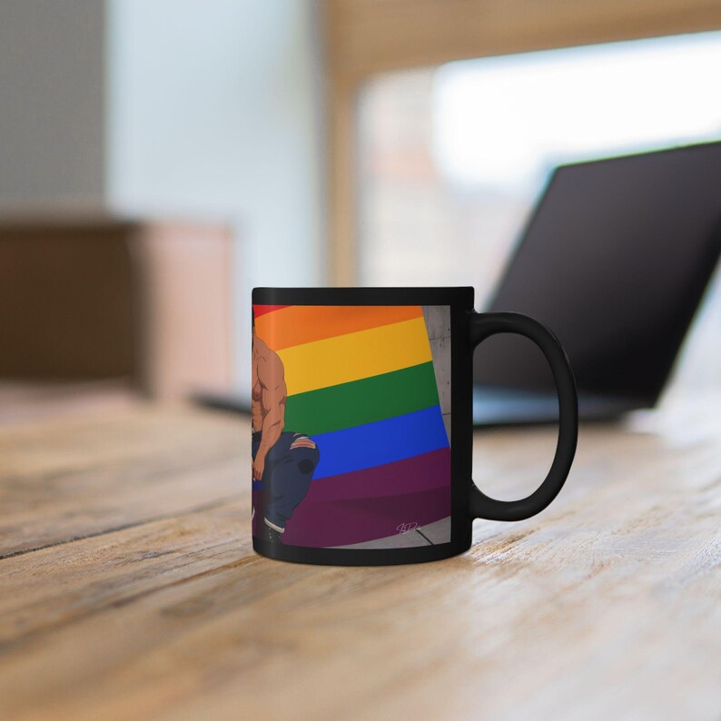 Gay Pride Mug | Muscular Bearded Couple | Rainbow Pride Flag | Gift for Him | Boyfriend Gift | LGBTQ Coffee Mug | Gay Office Mug image 8