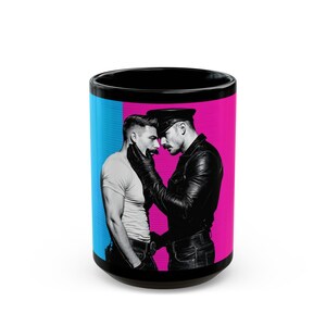 Gay Leather Police Mug | Muscular Men in Leather | Gift for Him | Boyfriend Gift | Gay Leather Couple Gift | Desk Coffee Mug image 9