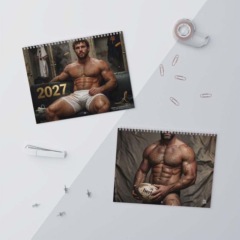 Kalender 2027 för rugbymän | Gay rugbykalender 2027 | Muskulösa manliga idrottare | Väggkalender för omklädningsrummet | Gåva för sportkillar bild 3