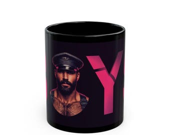 Leather Daddy Mug | Bearded Man in Leather Harness | Gay Leather Gift | Gift for Him | Boyfriend Gift | Masculine Coffee Mug