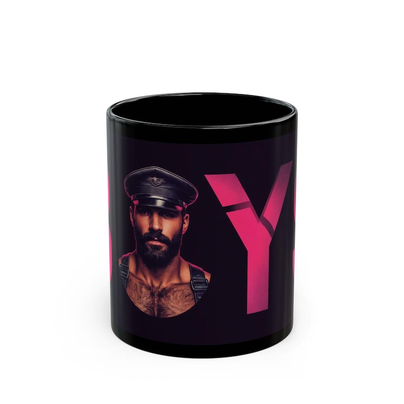 Leather Daddy Mug | Bearded Man in Leather Harness | Gay Leather Gift | Gift for Him | Boyfriend Gift | Masculine Coffee Mug image 1