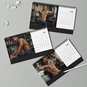 Skrivbordskalender 2027 | Garagemekanikermän | Manlig sensuell form | Stilig arbetargåva | Herrkalender | Gaykalender 2027 bild 5