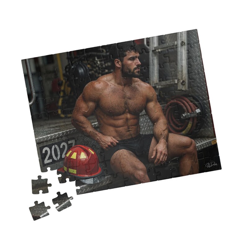 Sexy Hot Firefighter Puzzle | Muscular Fireman Jigsaw for Adults | Romantic Gift for Him | 110 & 252 Piece Set | Male Body Art image 3