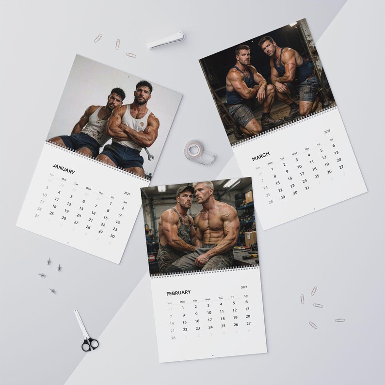 Kalender 2027: Werkstatt für Kfz-Mechaniker | Gay-Wandkalender 2027 | Werkstatt für muskulöse Männer | Geschenk für attraktive Mechaniker | Kalender mit Männerfiguren Bild 11