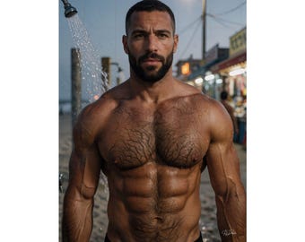 Male Wall Art | Oceanfront Male Portrait | Venice Physique Print | Surfside Body Poster | Coastal Athletic Art | Beach House Decor