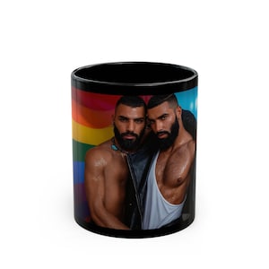 Taza del Orgullo Gay | Pareja de hombres barbudos | Regalo para él | Regalo para novio | Amantes de la bandera arcoíris | Pareja con chaqueta de cuero | Regalo del Orgullo para el esposo imagen 1