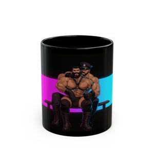 Leather Daddy Mug | Gay Leather Muscle Men | Ceramic Mug Gift | Gift for Him | Boyfriend Gift | Husband Gift | Leather Cop Couple image 1