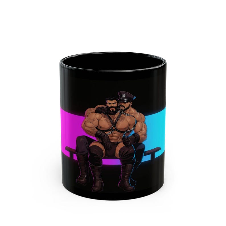 Leather Daddy Mug | Gay Leather Muscle Men | Ceramic Mug Gift | Gift for Him | Boyfriend Gift | Husband Gift | Leather Cop Couple image 1